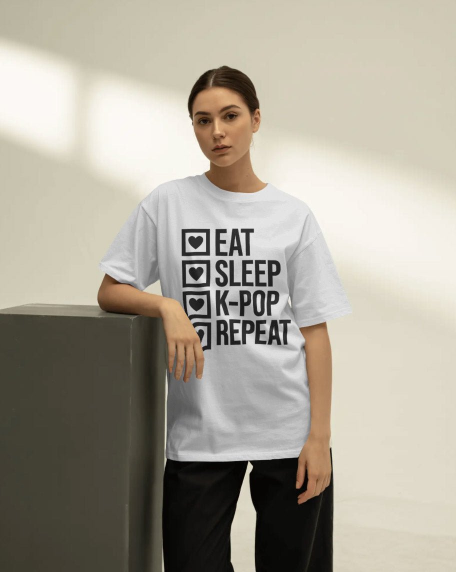 K - Pop Fan T-Shirt "Eat, Sleep, K - Pop, Repeat" - Organic Oversize Shirt - SeoulMate